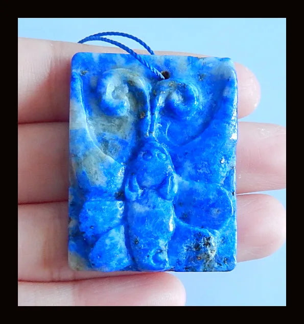 Carved Butterfly Lapis Lazuli Pendant Gemstone 39x30x6mm