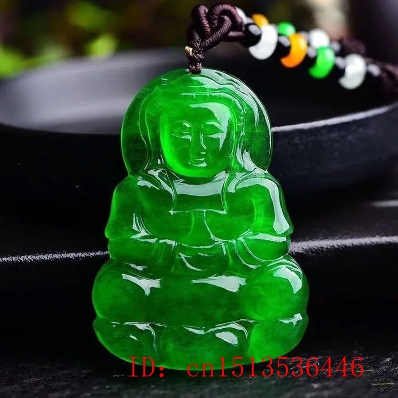 Guanyin Jade Pendant Natural Chinese Green Jadeite Necklace