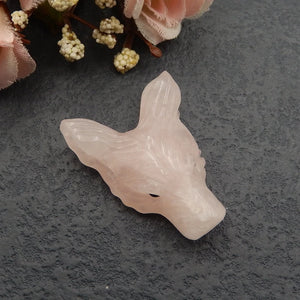 Wolf Head Rose Quartz Gemstone Pendant Bead 33x26x11mm