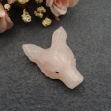 Wolf Head Rose Quartz Gemstone Pendant Bead 33x26x11mm