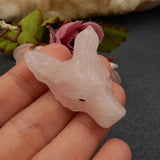Wolf Head Rose Quartz Gemstone Pendant Bead 33x26x11mm