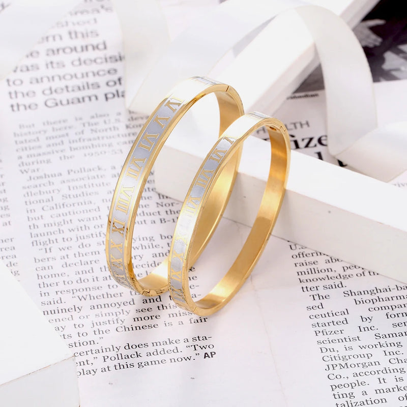 Roman Numeral Lover Cuff Bangle Silver Unisex Bracelet