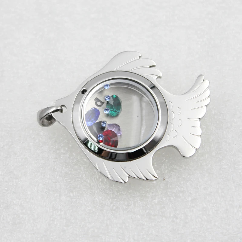 316L Stainless Steel Fish Shape Floating Glass Locket