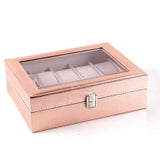 Pink Pu Leather 6 Grids Women's Wrist Watch Storage Box