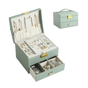 Casegrace 2-in-1 Large Jewelry Box Drawer Leather Storage  Organizer