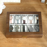Wooden Watch Storage Case 10-Slot with Key: Display Organizer Box Casket