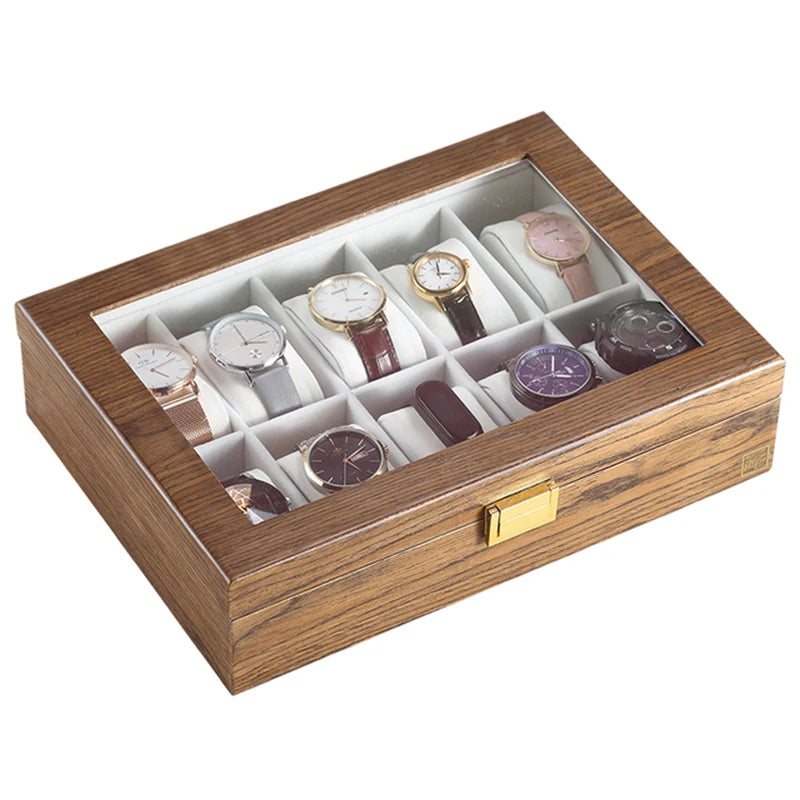 Wooden Watch Storage Case 10-Slot with Key: Display Organizer Box Casket