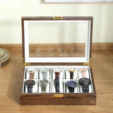Wooden Watch Storage Case 10-Slot with Key: Display Organizer Box Casket