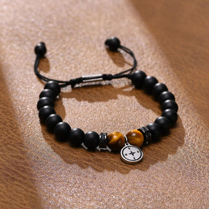 Men's Beaded Chain Bracelet with Compass Charm