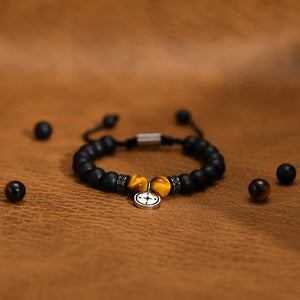 Men's Beaded Chain Bracelet with Compass Charm