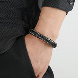 Casual PU Leather Woven Men Bracelets Stainless Steel Magnet Clasp