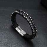 Casual PU Leather Woven Men Bracelets Stainless Steel Magnet Clasp