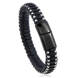 Casual PU Leather Woven Men Bracelets Stainless Steel Magnet Clasp