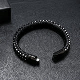 Casual PU Leather Woven Men Bracelets Stainless Steel Magnet Clasp