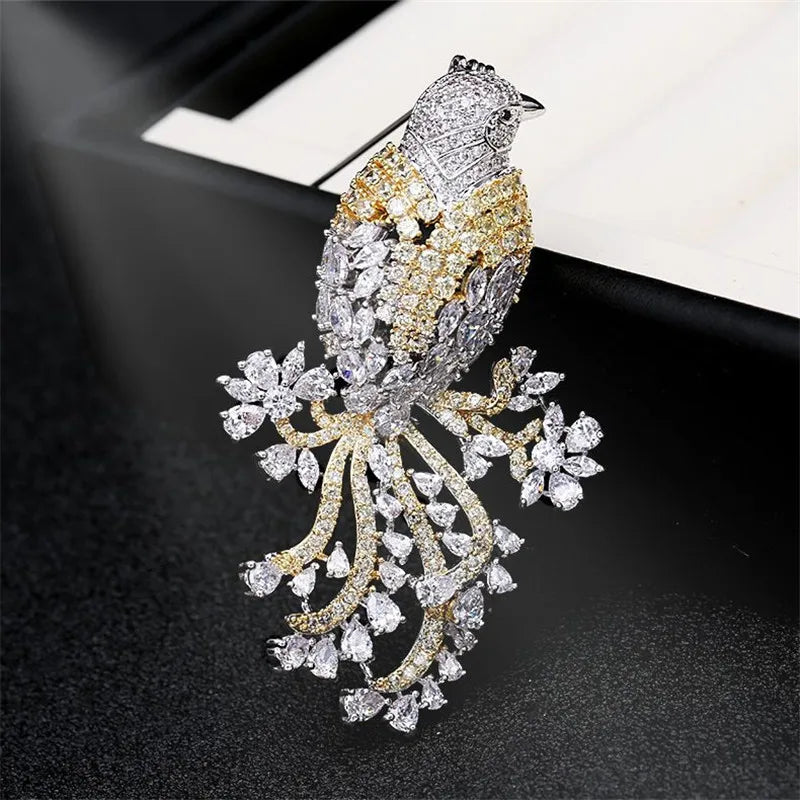 Bird Brooch Pin Gold-Plated Cubic Zirconia Animal Brooch