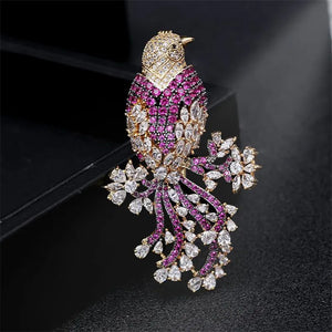 Bird Brooch Pin Gold-Plated Cubic Zirconia Animal Brooch