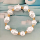 Chic Acrylic Pearl Golden Disc Strand Bracelet for Women