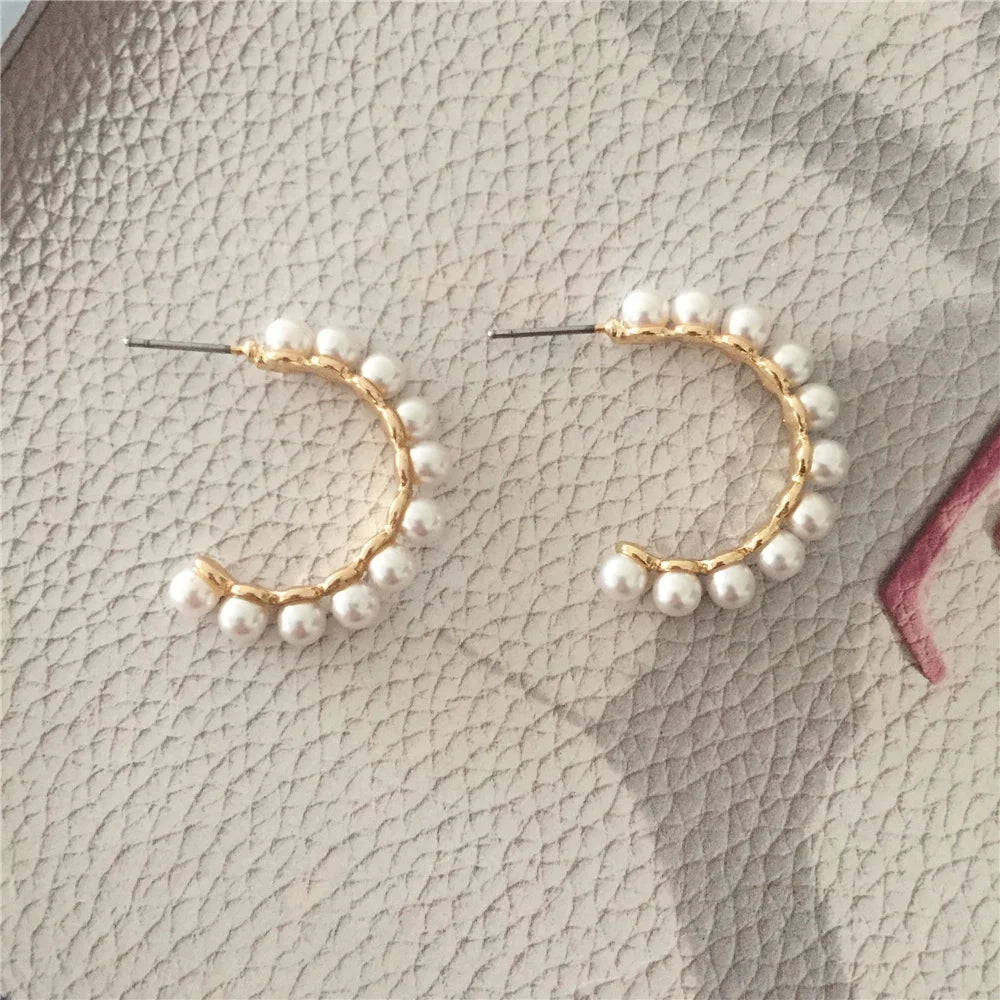 Casual Plating Pearl Half Circle Stud Earrings Women