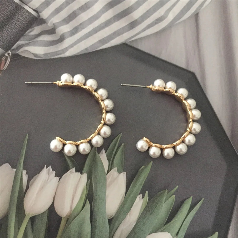 Casual Plating Pearl Half Circle Stud Earrings Women