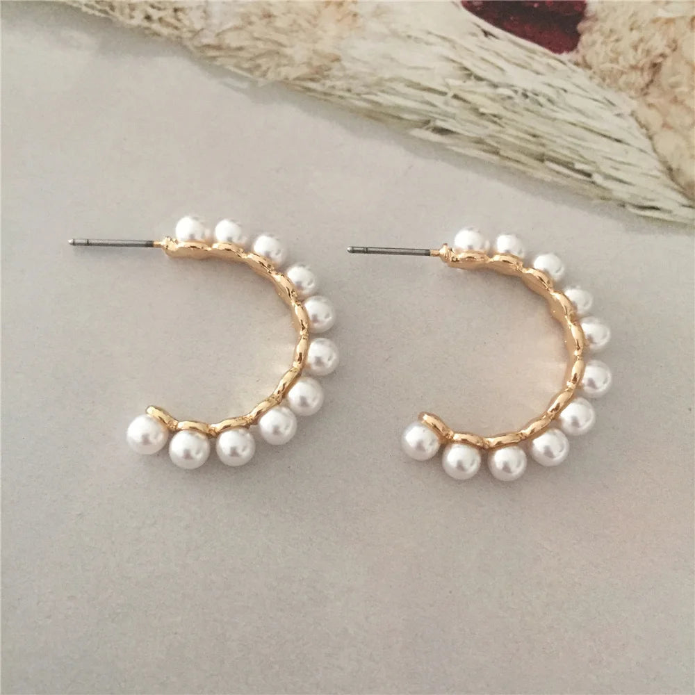 Casual Plating Pearl Half Circle Stud Earrings Women