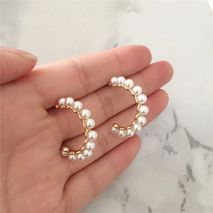 Casual Plating Pearl Half Circle Stud Earrings Women