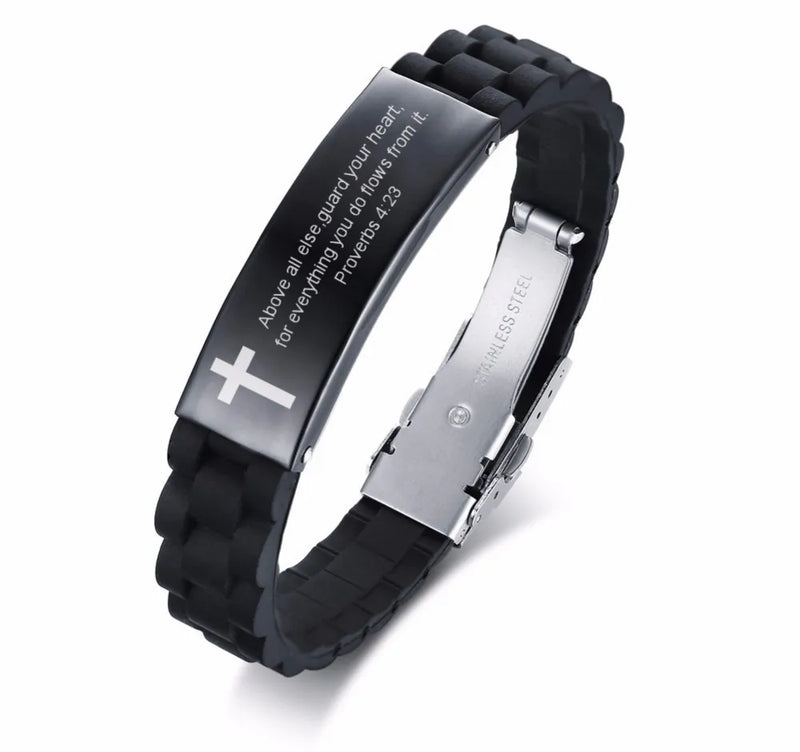 Cross Jesus Scripture Quote Christian Silicone Bracelet
