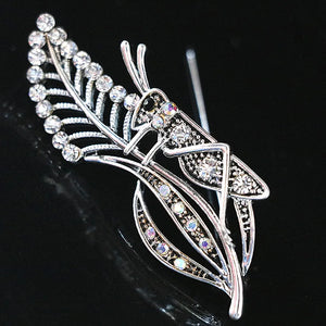Casual Grasshopper Leaf Brooch Crystal Rhinestone Silver-color Pins