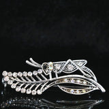 Casual Grasshopper Leaf Brooch Crystal Rhinestone Silver-color Pins