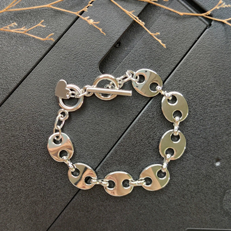 Casual Link Chain Bracelet T-Bar Buckle Metal Unisex Jewelry