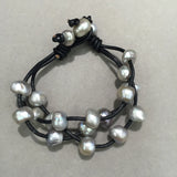 Casual Baroque Pearl Bracelet Leather 10MM