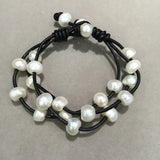 Casual Baroque Pearl Bracelet Leather 10MM
