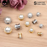 2 PCS Stainless Steel Wedding Pearl Ear Plugs Body Piercing Jewelry