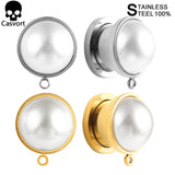 2 PCS Stainless Steel Wedding Pearl Ear Plugs Body Piercing Jewelry