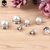 2 PCS Stainless Steel Wedding Pearl Ear Plugs Body Piercing Jewelry