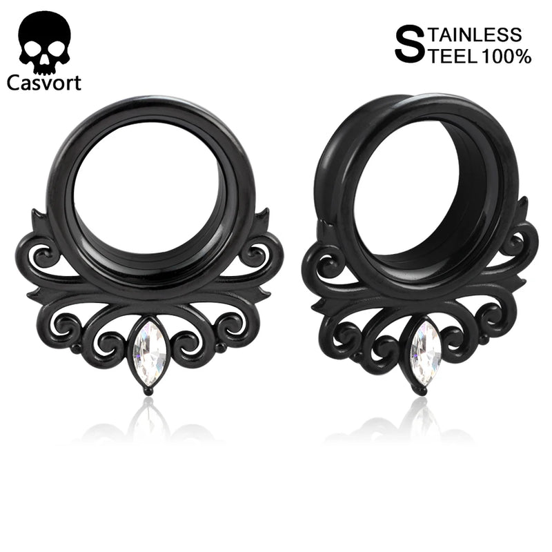 Stainless Steel Ear Gauges Flower Ear Tunnels Ear Plugs 6-25mm