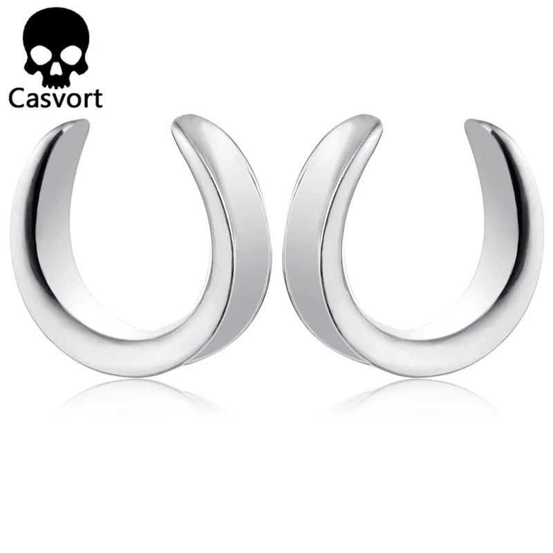 2PCS Saddle Ear Tunnels Plugs Stainless Steel Ear Gauges Stretchers
