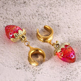 2PCS Strawberry Saddle Tunnels Ear Weights 316 Stainless Steel Piercing Women