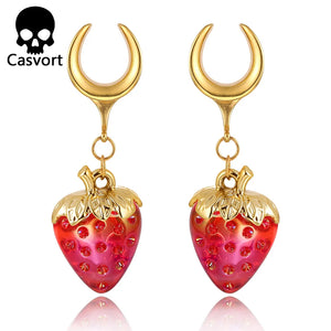 2PCS Strawberry Saddle Tunnels Ear Weights 316 Stainless Steel Piercing Women