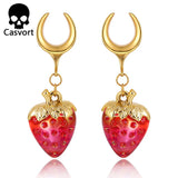 2PCS Strawberry Saddle Tunnels Ear Weights 316 Stainless Steel Piercing Women