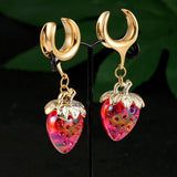 2PCS Strawberry Saddle Tunnels Ear Weights 316 Stainless Steel Piercing Women