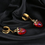 2PCS Strawberry Saddle Tunnels Ear Weights 316 Stainless Steel Piercing Women