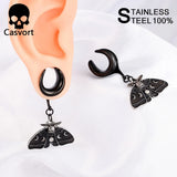 2PCS Dangle Moth Saddle Ear Plugs Stainless Steel Gauges Tunnels