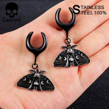 2PCS Dangle Moth Saddle Ear Plugs Stainless Steel Gauges Tunnels