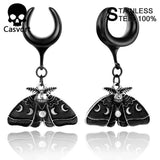 2PCS Dangle Moth Saddle Ear Plugs Stainless Steel Gauges Tunnels