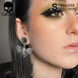 Stainless Steel Skull Moth Dangles Ear Piercing Tunnels Plugs Hangers