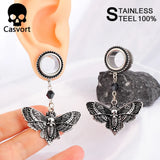 Stainless Steel Skull Moth Dangles Ear Piercing Tunnels Plugs Hangers