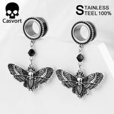 Stainless Steel Skull Moth Dangles Ear Piercing Tunnels Plugs Hangers