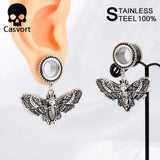 Stainless Steel Skull Moth Dangles Ear Piercing Tunnels Plugs Hangers