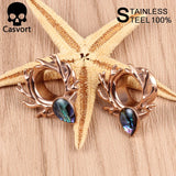 2PCS Deer Logo Ear Plugs Colorful Shell Stainless Steel Ear Tunnels Silver