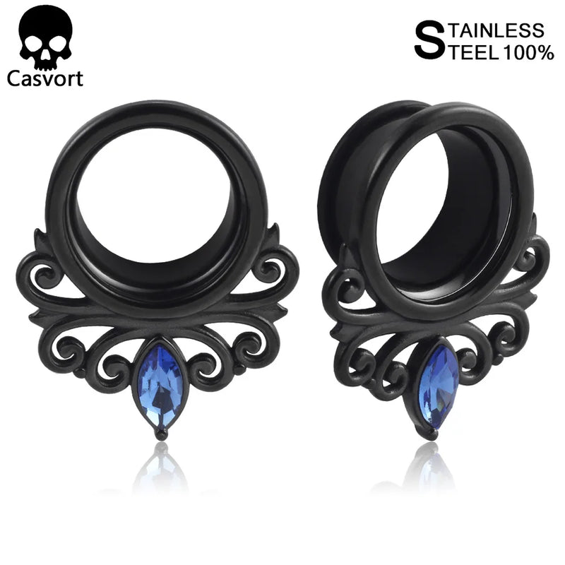 2Pcs Zircon Flower Vine Ear Plugs Tunnels Piercing Gauges